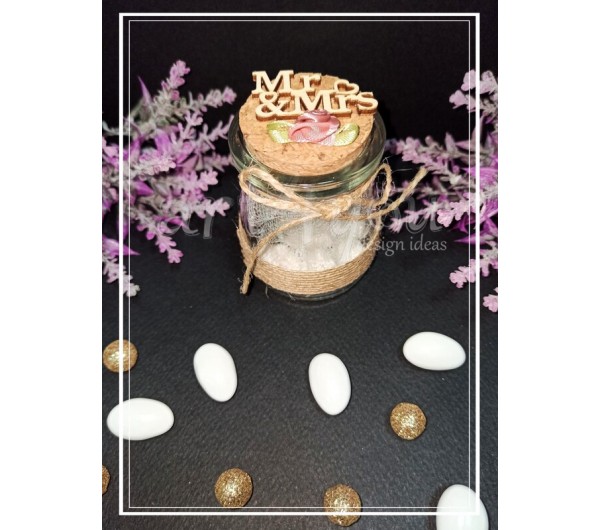  Μπομπονιέρα γάμου βαζάκι γυάλινο Mr&Mrs